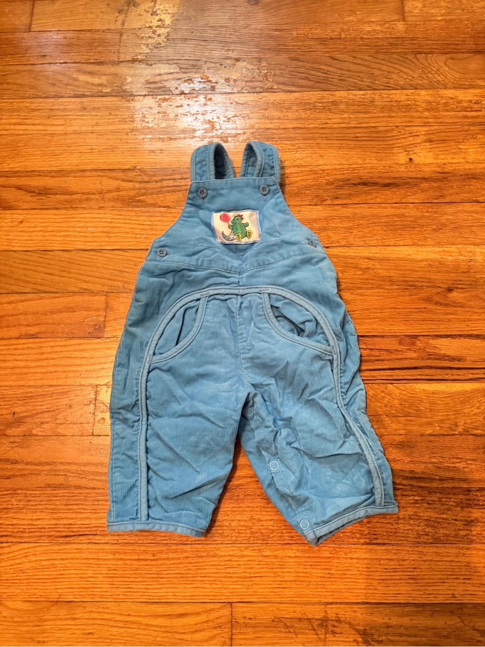 Baby Blue Corduroy Overalls with Dino Patch